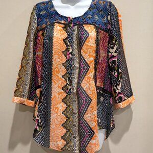 Vanessa Virginia Embroidered Patchwork Henley Top Size 6 Anthropologie